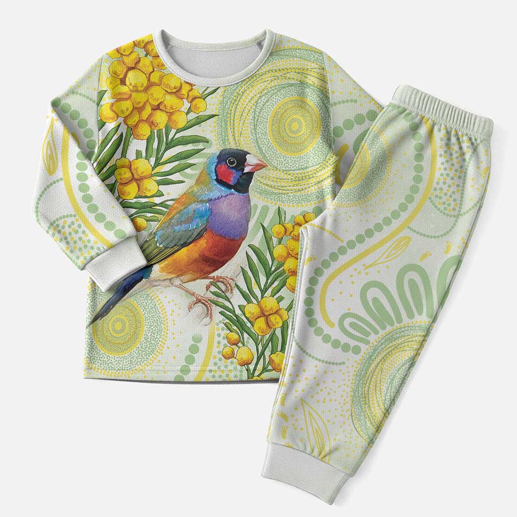 Gouldian Finch Golden Wattle Australia Christmas Pajama Set Aboriginal Watercolor Style - Aussie Hoodie