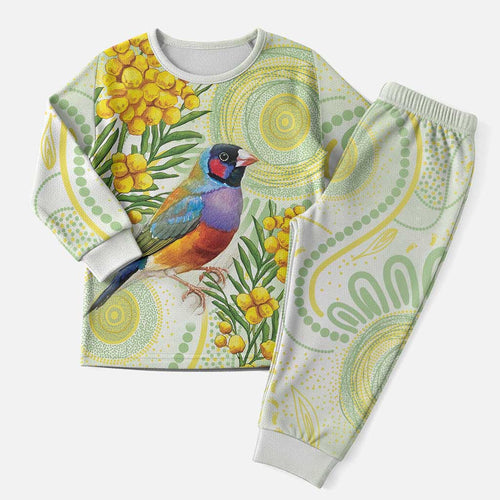 Gouldian Finch Golden Wattle Australia Christmas Pajama Set Aboriginal Watercolor Style - Aussie Hoodie