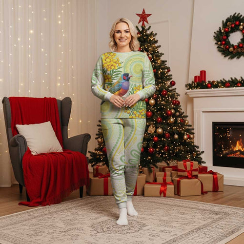Gouldian Finch Golden Wattle Australia Christmas Pajama Set Aboriginal Watercolor Style - Aussie Hoodie