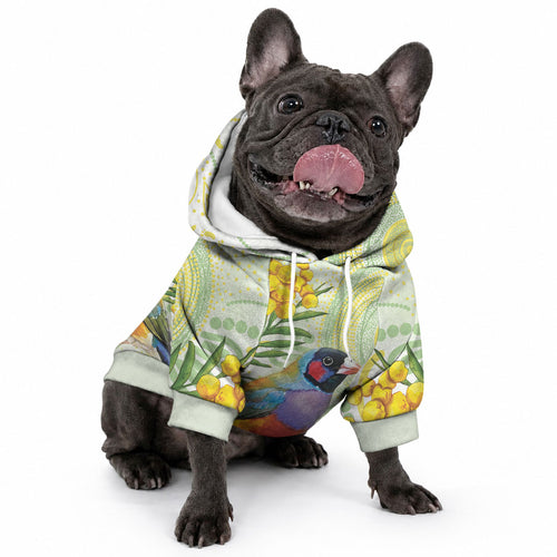Gouldian Finch Golden Wattle Australia Pet Hoodie Aboriginal Watercolor Style