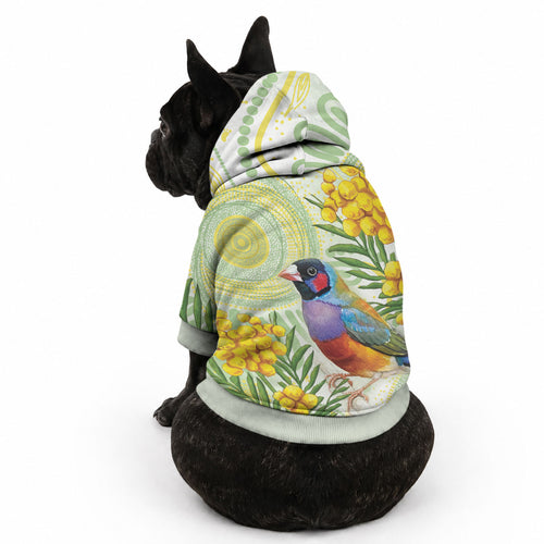 Gouldian Finch Golden Wattle Australia Pet Hoodie Aboriginal Watercolor Style