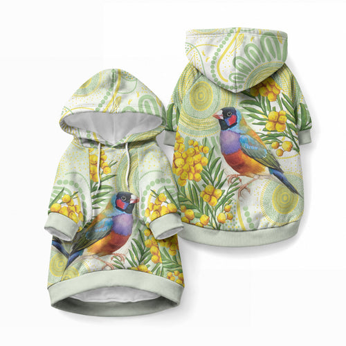 Gouldian Finch Golden Wattle Australia Pet Hoodie Aboriginal Watercolor Style