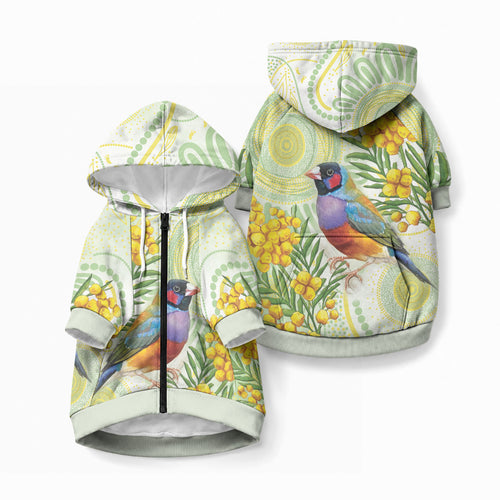 Gouldian Finch Golden Wattle Australia Pet Hoodie Aboriginal Watercolor Style