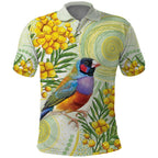 Gouldian Finch Golden Wattle Australia Polo Shirt Aboriginal Watercolor Style