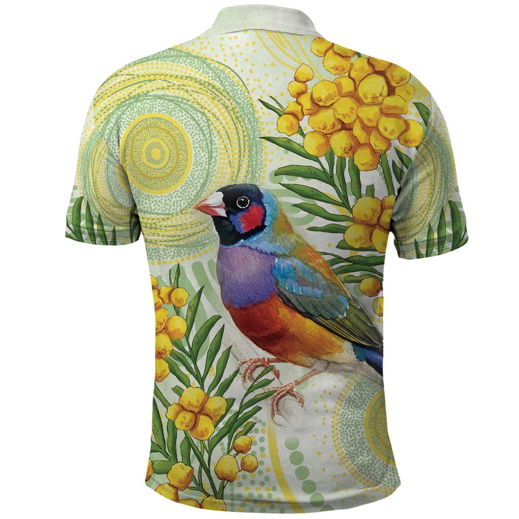 Gouldian Finch Golden Wattle Australia Polo Shirt Aboriginal Watercolor Style