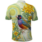 Gouldian Finch Golden Wattle Australia Polo Shirt Aboriginal Watercolor Style
