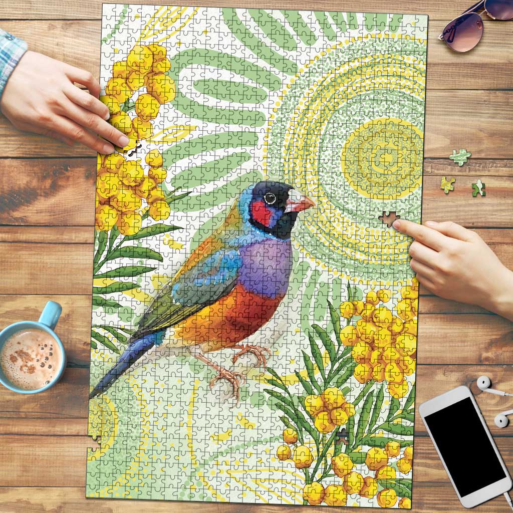 Gouldian Finch Golden Wattle Australia Puzzle Aboriginal Watercolor Style - Aussie Hoodie