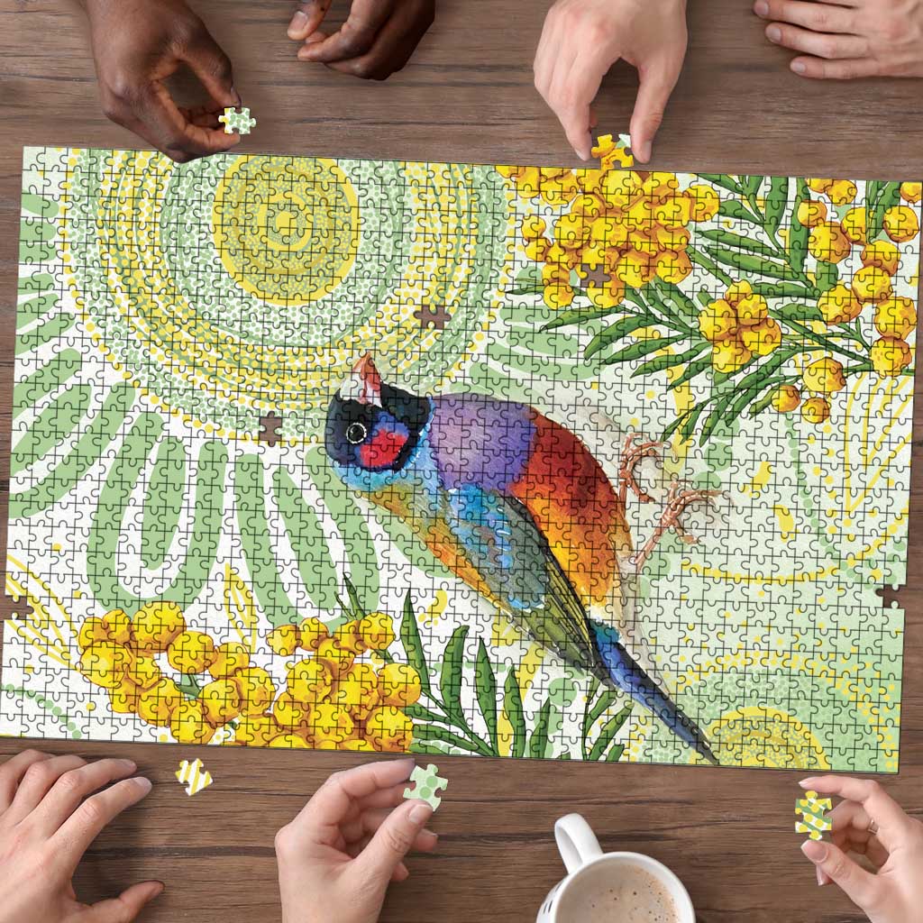 Gouldian Finch Golden Wattle Australia Puzzle Aboriginal Watercolor Style - Aussie Hoodie