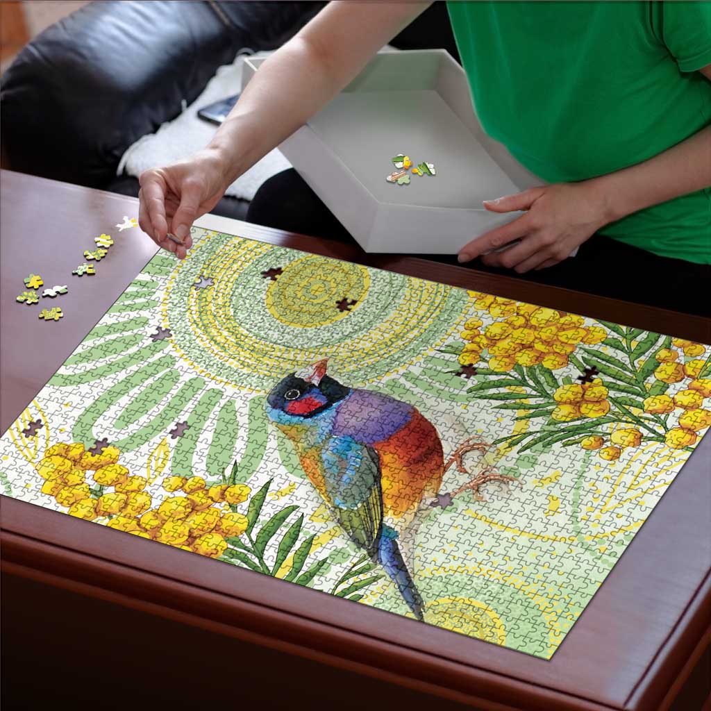 Gouldian Finch Golden Wattle Australia Puzzle Aboriginal Watercolor Style - Aussie Hoodie