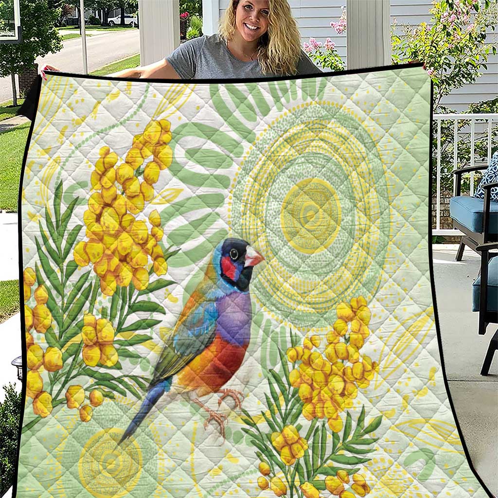 Gouldian Finch Golden Wattle Australia Quilt Aboriginal Watercolor Style