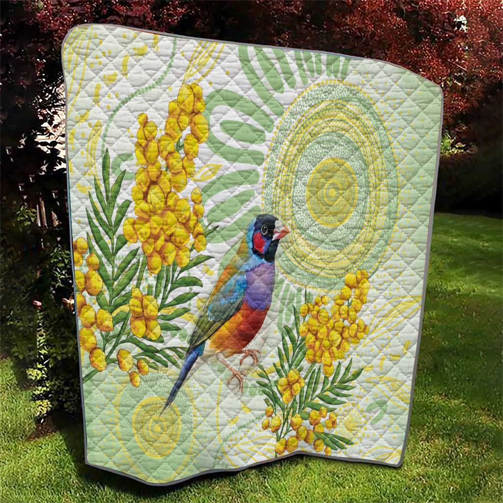 Gouldian Finch Golden Wattle Australia Quilt Aboriginal Watercolor Style