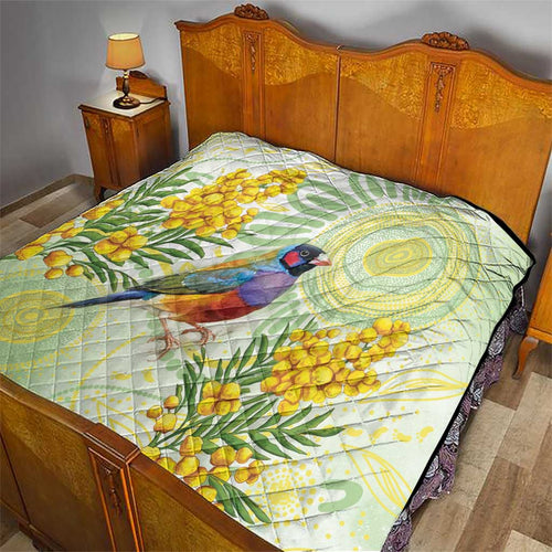 Gouldian Finch Golden Wattle Australia Quilt Aboriginal Watercolor Style