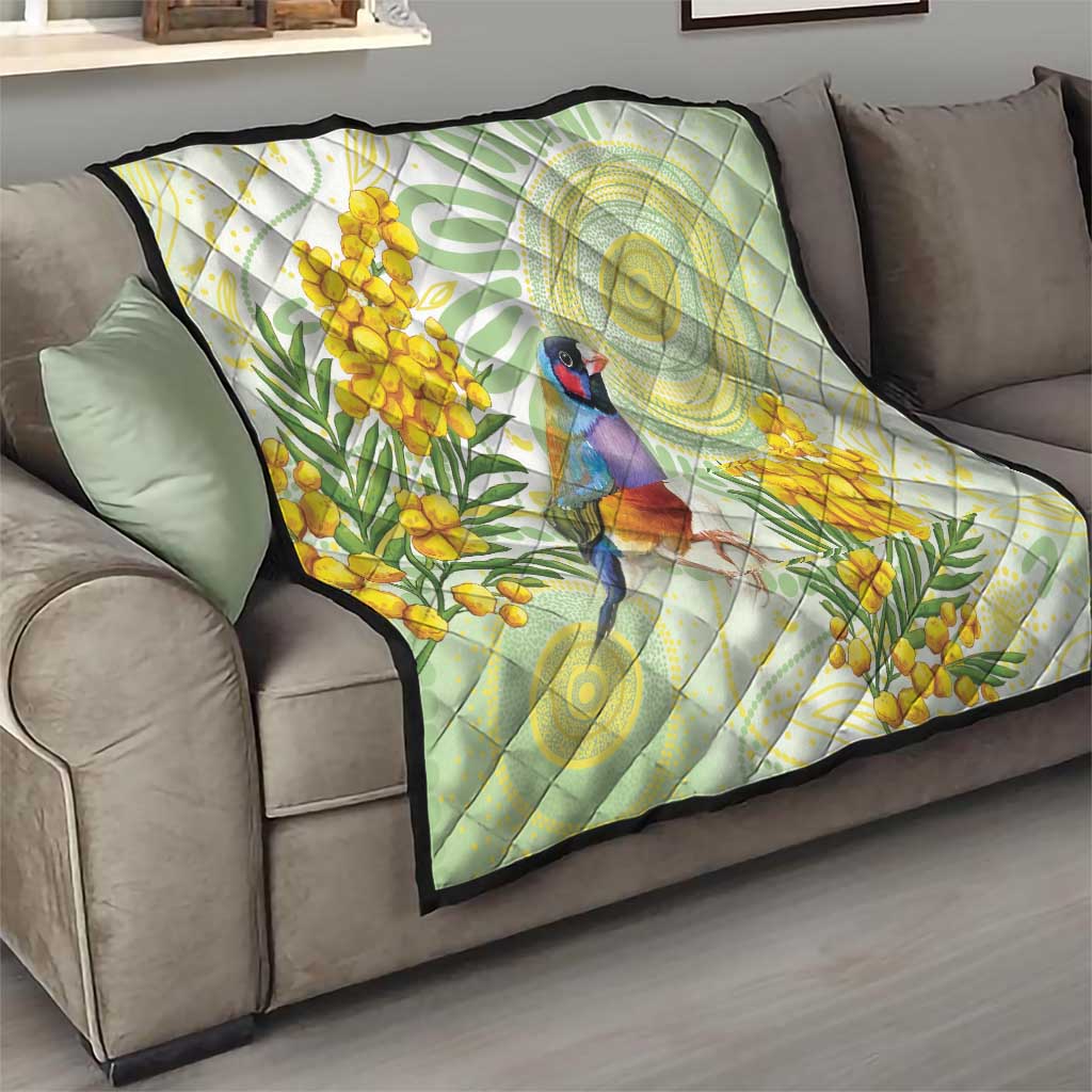 Gouldian Finch Golden Wattle Australia Quilt Aboriginal Watercolor Style