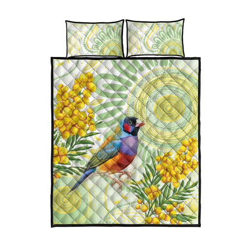 Gouldian Finch Golden Wattle Australia Quilt Bed Set Aboriginal Watercolor Style