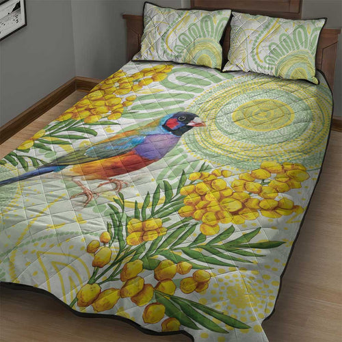 Gouldian Finch Golden Wattle Australia Quilt Bed Set Aboriginal Watercolor Style