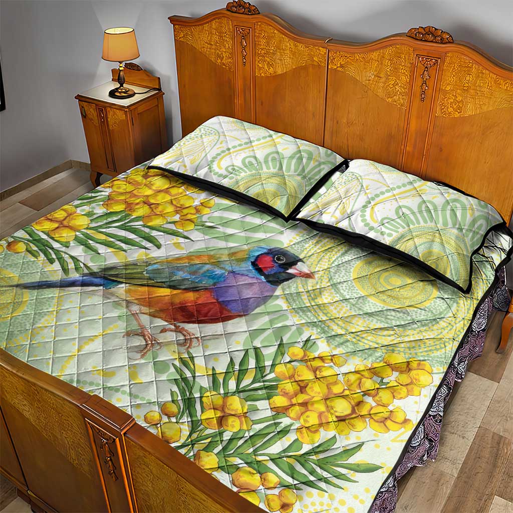 Gouldian Finch Golden Wattle Australia Quilt Bed Set Aboriginal Watercolor Style