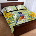 Gouldian Finch Golden Wattle Australia Quilt Bed Set Aboriginal Watercolor Style