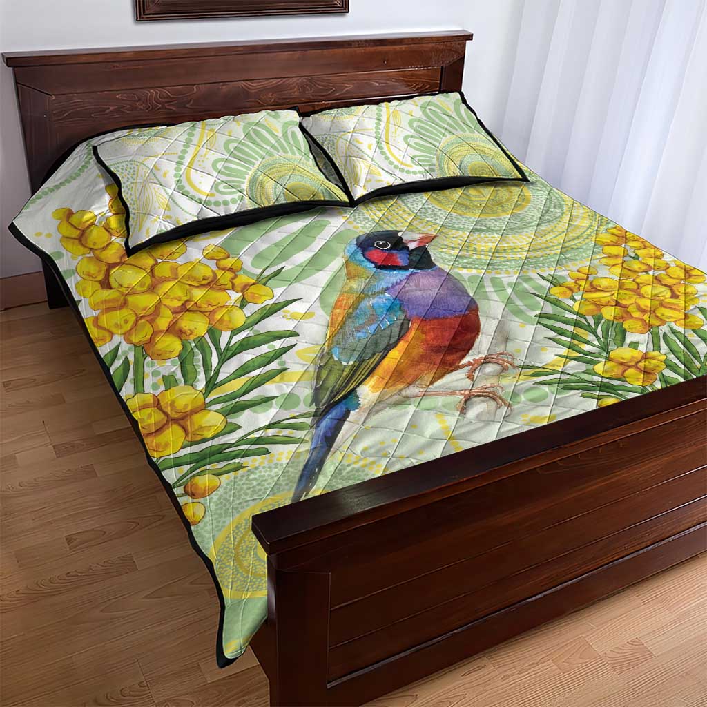 Gouldian Finch Golden Wattle Australia Quilt Bed Set Aboriginal Watercolor Style