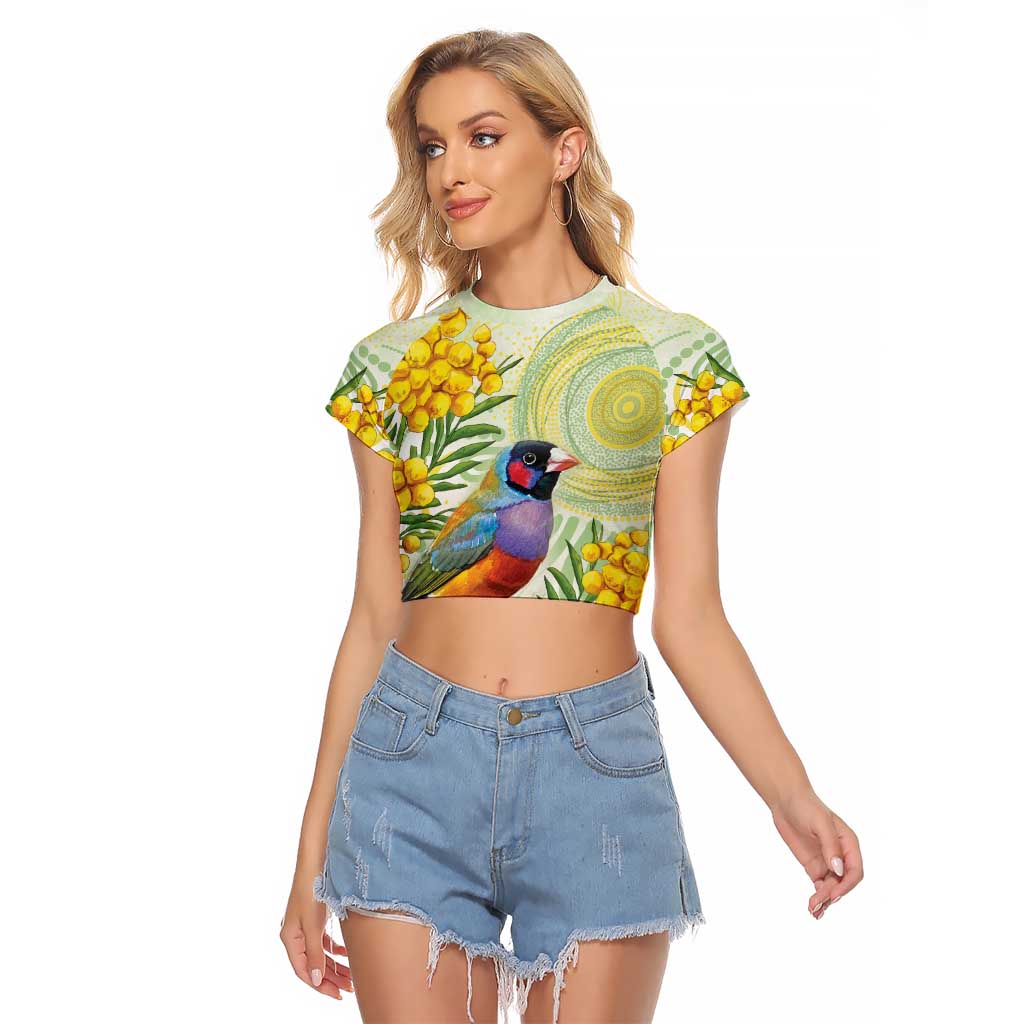 Gouldian Finch Golden Wattle Australia Raglan Cropped T Shirt Aboriginal Watercolor Style
