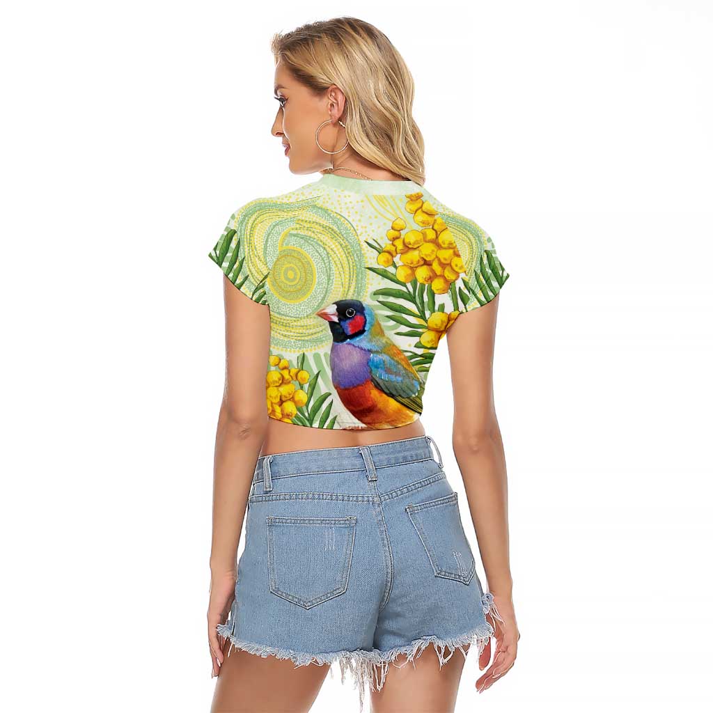 Gouldian Finch Golden Wattle Australia Raglan Cropped T Shirt Aboriginal Watercolor Style