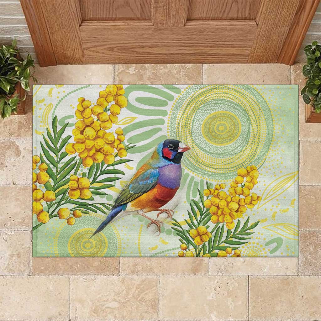 Gouldian Finch Golden Wattle Australia Rubber Doormat Aboriginal Watercolor Style