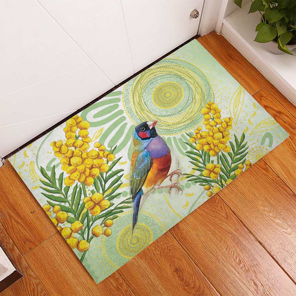 Gouldian Finch Golden Wattle Australia Rubber Doormat Aboriginal Watercolor Style