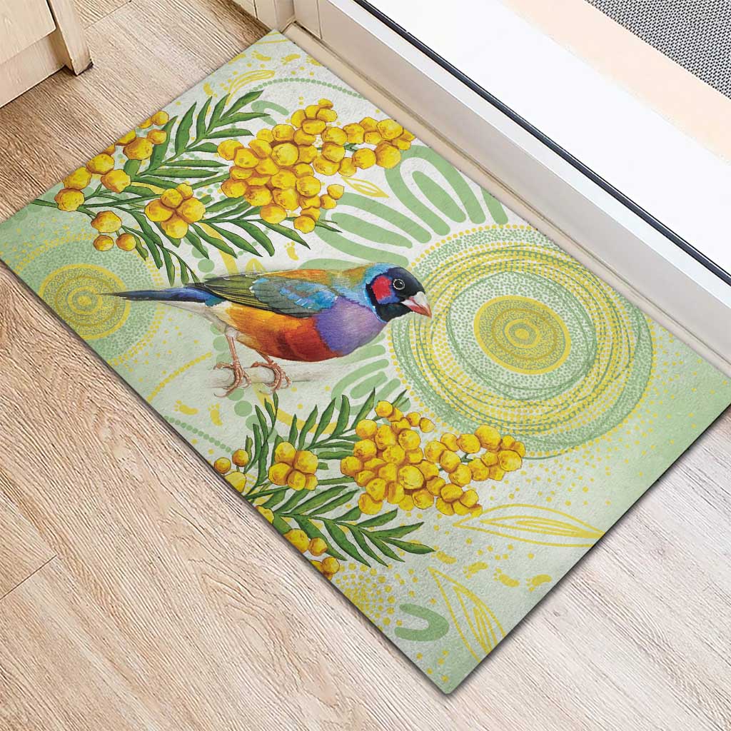 Gouldian Finch Golden Wattle Australia Rubber Doormat Aboriginal Watercolor Style