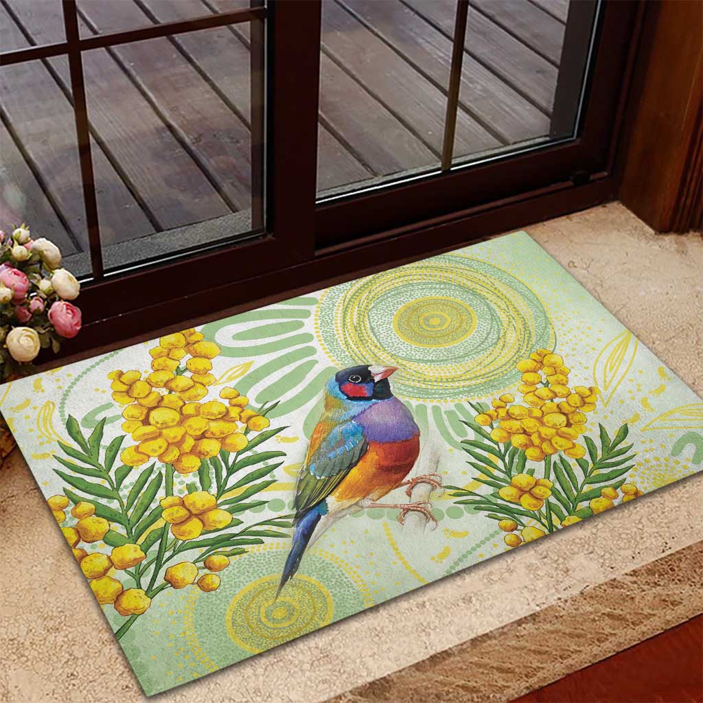 Gouldian Finch Golden Wattle Australia Rubber Doormat Aboriginal Watercolor Style
