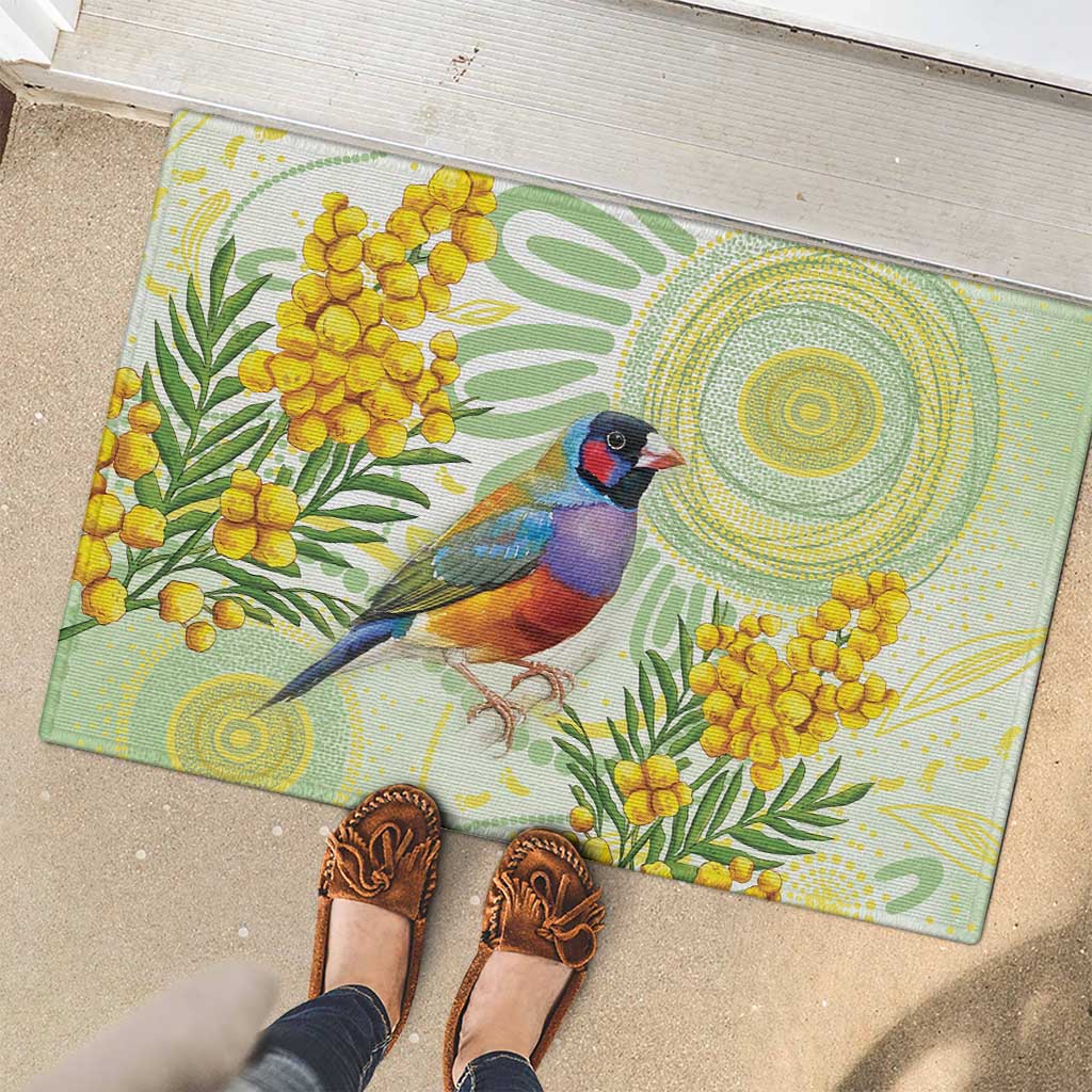 Gouldian Finch Golden Wattle Australia Rubber Doormat Aboriginal Watercolor Style