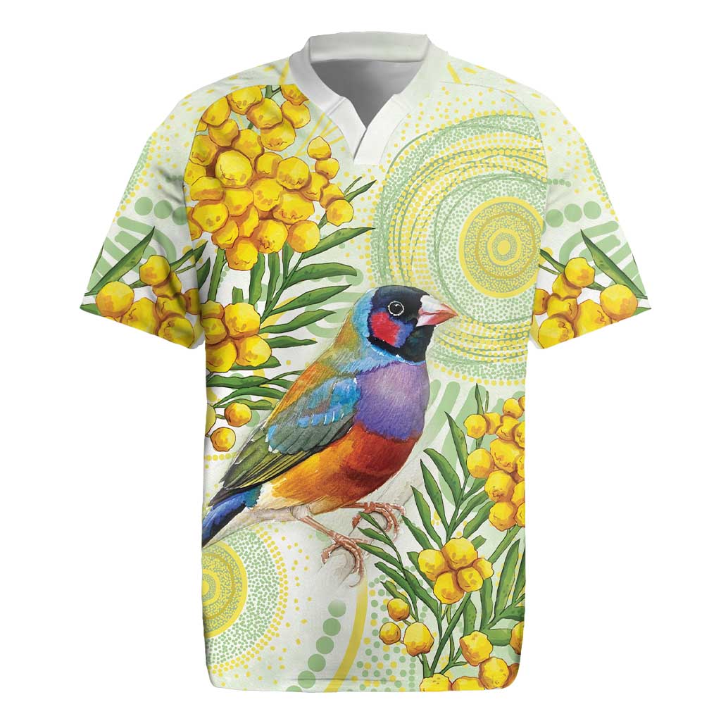 Gouldian Finch Golden Wattle Australia Rugby Jersey Aboriginal Watercolor Style