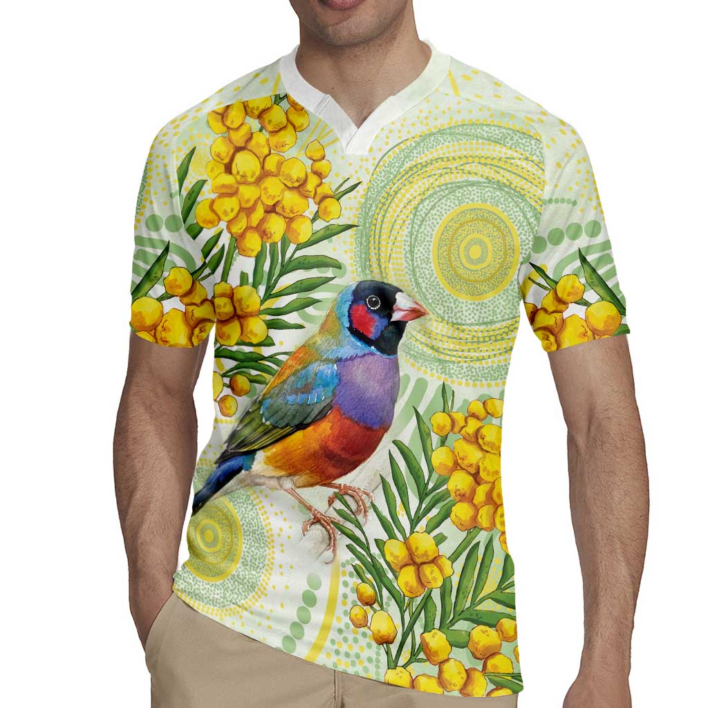 Gouldian Finch Golden Wattle Australia Rugby Jersey Aboriginal Watercolor Style