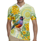 Gouldian Finch Golden Wattle Australia Rugby Jersey Aboriginal Watercolor Style
