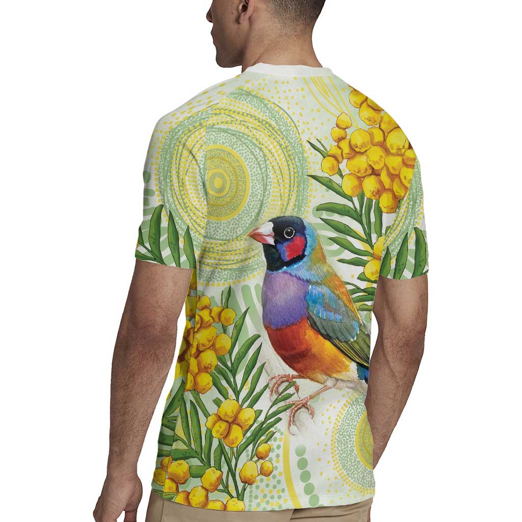 Gouldian Finch Golden Wattle Australia Rugby Jersey Aboriginal Watercolor Style
