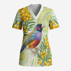 Gouldian Finch Golden Wattle Australia Scrub Top Aboriginal Watercolor Style - Aussie Hoodie