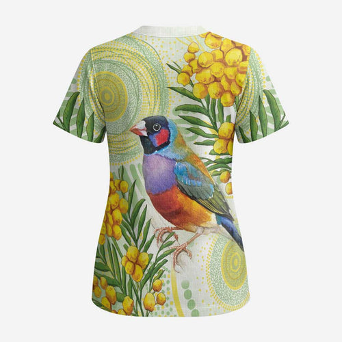 Gouldian Finch Golden Wattle Australia Scrub Top Aboriginal Watercolor Style - Aussie Hoodie