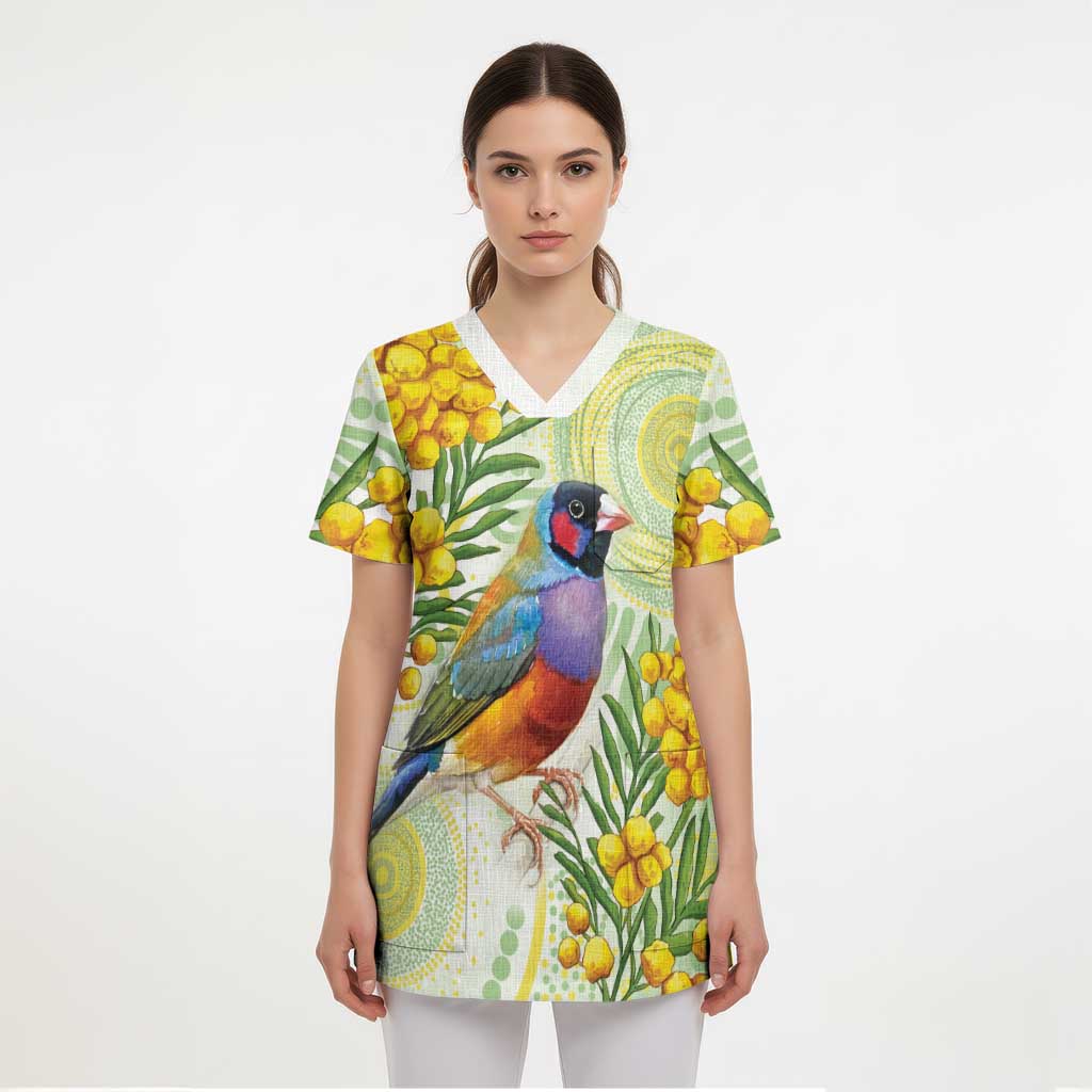Gouldian Finch Golden Wattle Australia Scrub Top Aboriginal Watercolor Style - Aussie Hoodie