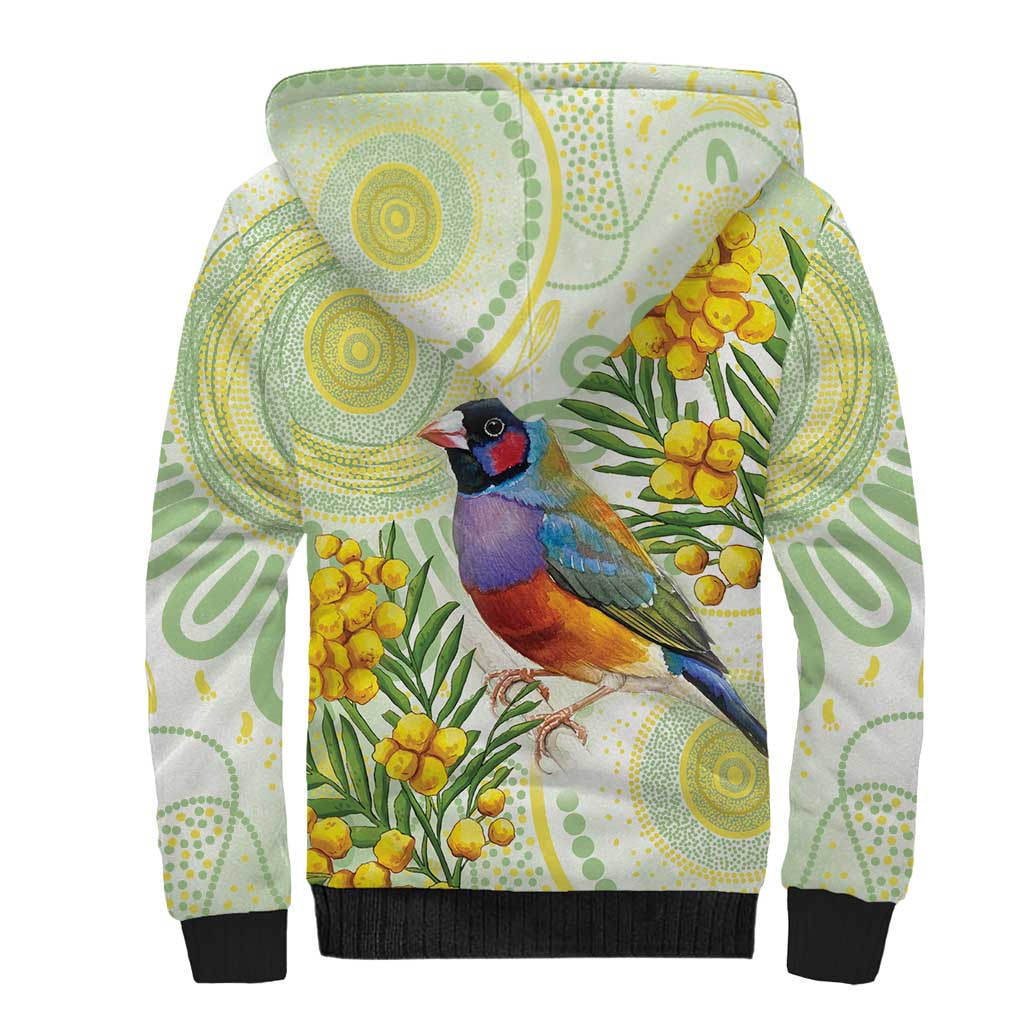 Gouldian Finch Golden Wattle Australia Sherpa Hoodie Aboriginal Watercolor Style