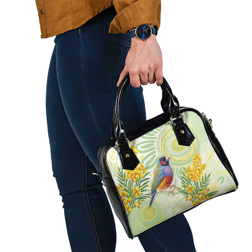 Gouldian Finch Golden Wattle Australia Shoulder Handbag Aboriginal Watercolor Style