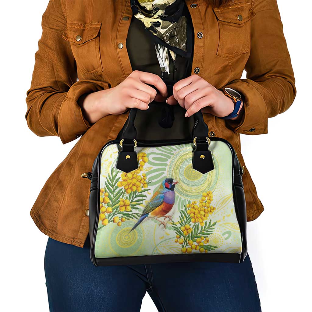 Gouldian Finch Golden Wattle Australia Shoulder Handbag Aboriginal Watercolor Style