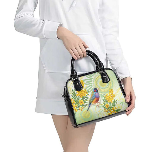 Gouldian Finch Golden Wattle Australia Shoulder Handbag Aboriginal Watercolor Style
