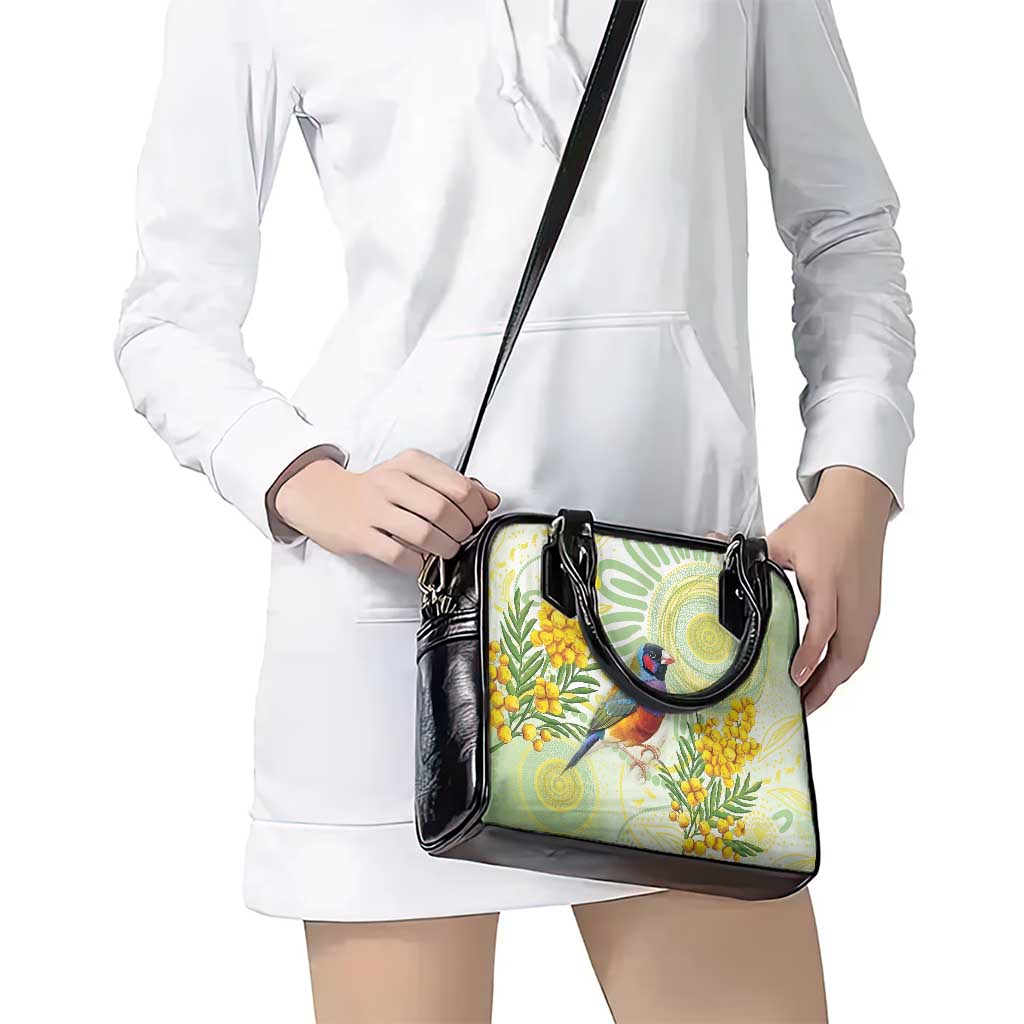 Gouldian Finch Golden Wattle Australia Shoulder Handbag Aboriginal Watercolor Style