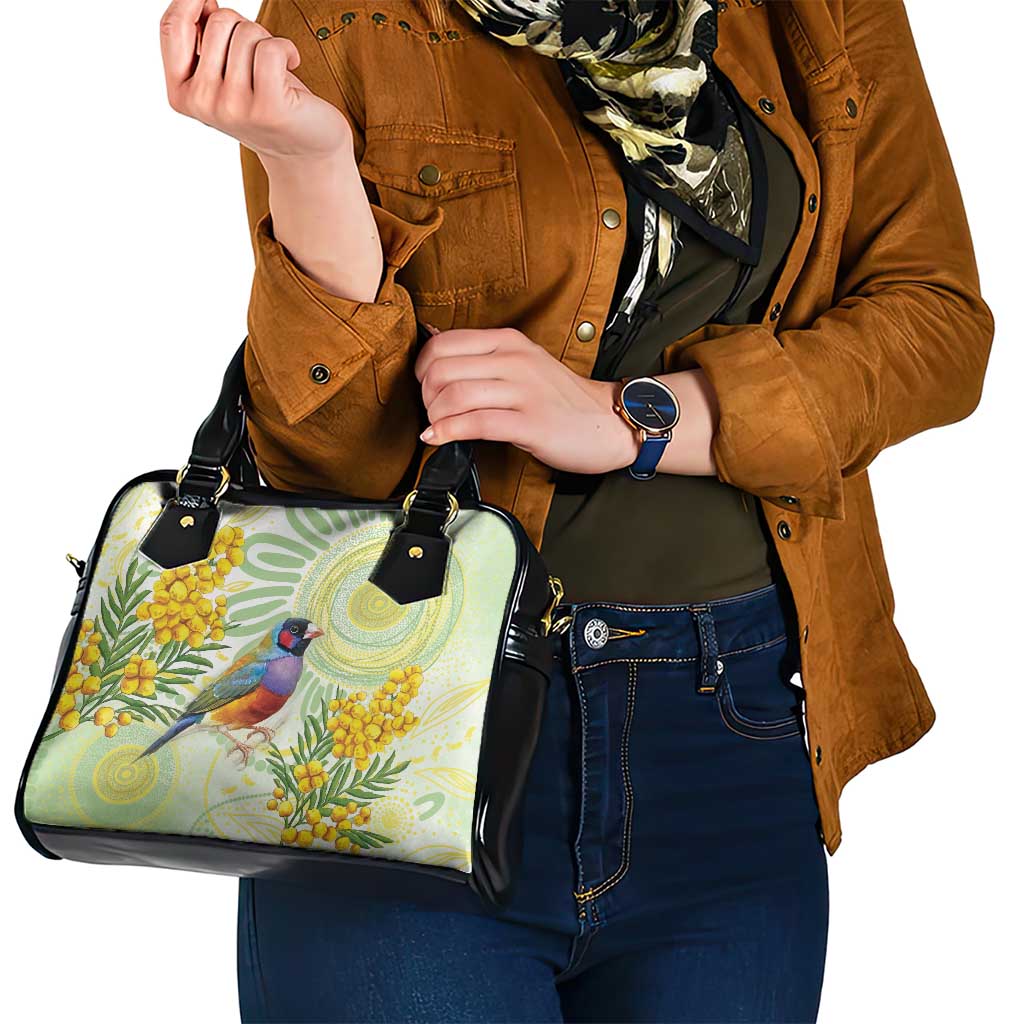 Gouldian Finch Golden Wattle Australia Shoulder Handbag Aboriginal Watercolor Style