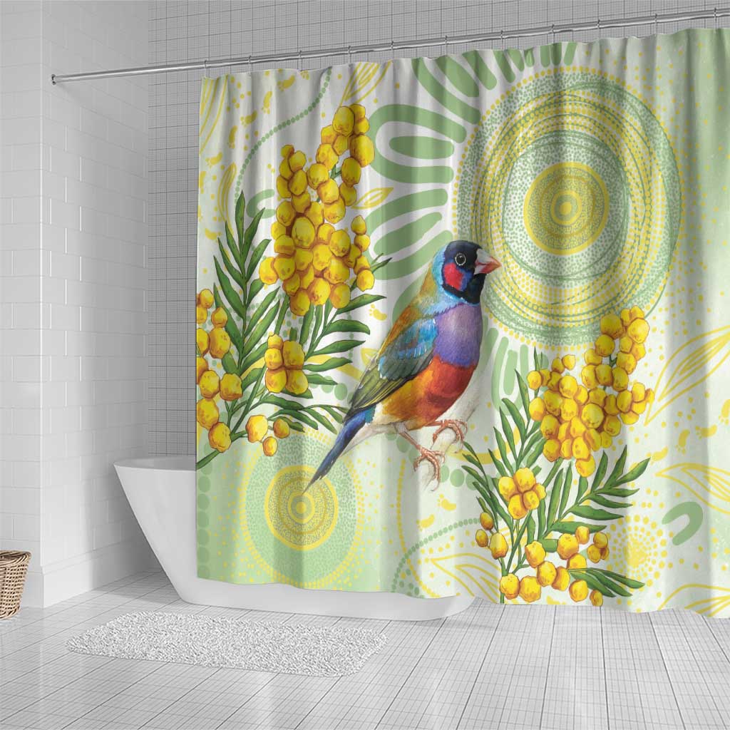 Gouldian Finch Golden Wattle Australia Shower Curtain Aboriginal Watercolor Style