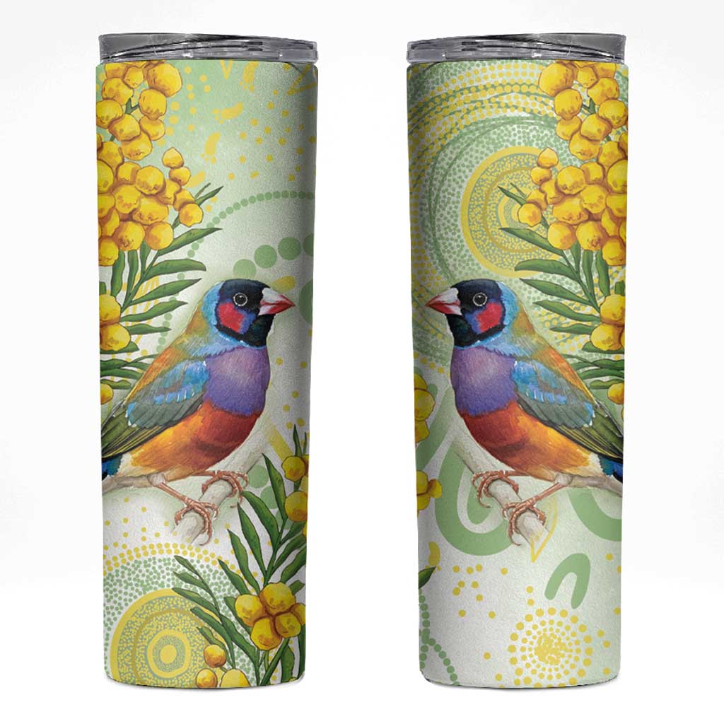 Gouldian Finch Golden Wattle Australia Skinny Tumbler Aboriginal Watercolor Style