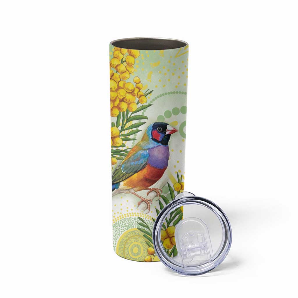 Gouldian Finch Golden Wattle Australia Skinny Tumbler Aboriginal Watercolor Style