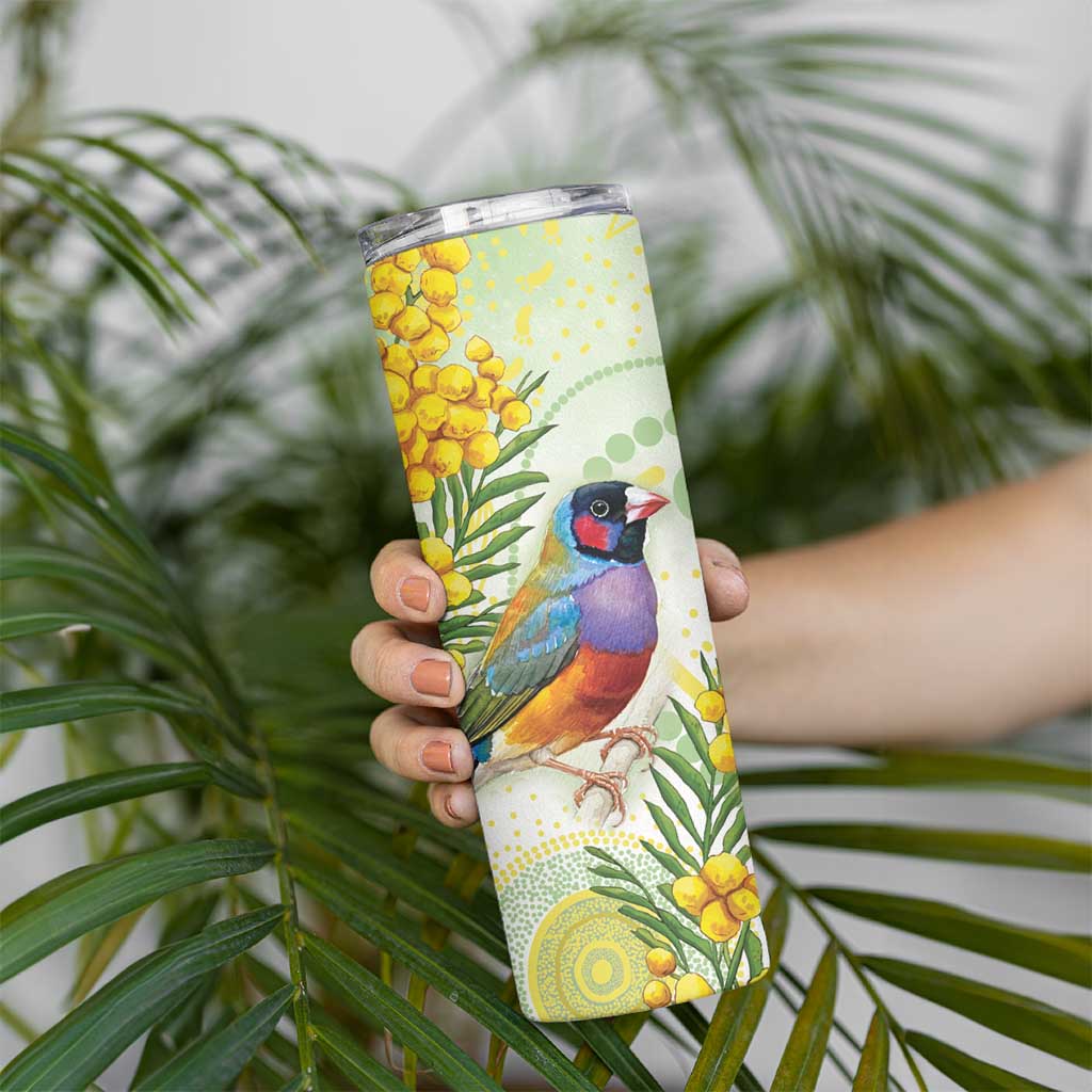 Gouldian Finch Golden Wattle Australia Skinny Tumbler Aboriginal Watercolor Style