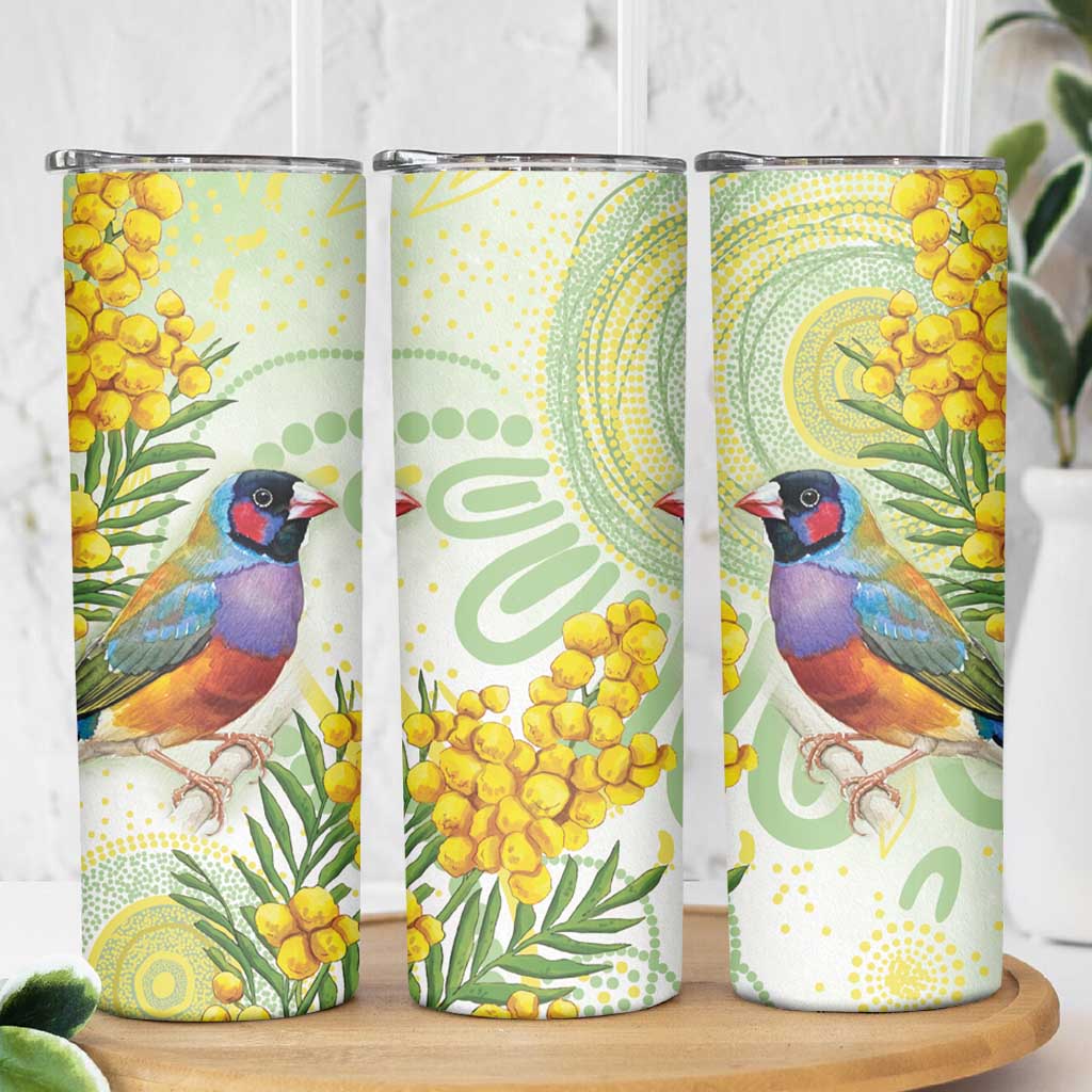 Gouldian Finch Golden Wattle Australia Skinny Tumbler Aboriginal Watercolor Style
