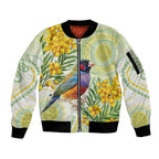 Gouldian Finch Golden Wattle Australia Sleeve Zip Bomber Jacket Aboriginal Watercolor Style