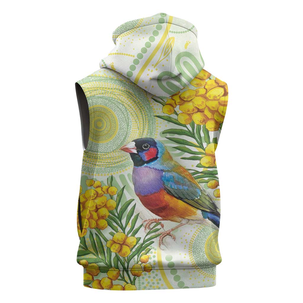 Gouldian Finch Golden Wattle Australia Sleeveless Hoodie Aboriginal Watercolor Style - Aussie Hoodie