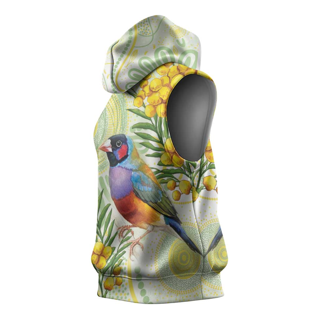 Gouldian Finch Golden Wattle Australia Sleeveless Hoodie Aboriginal Watercolor Style - Aussie Hoodie